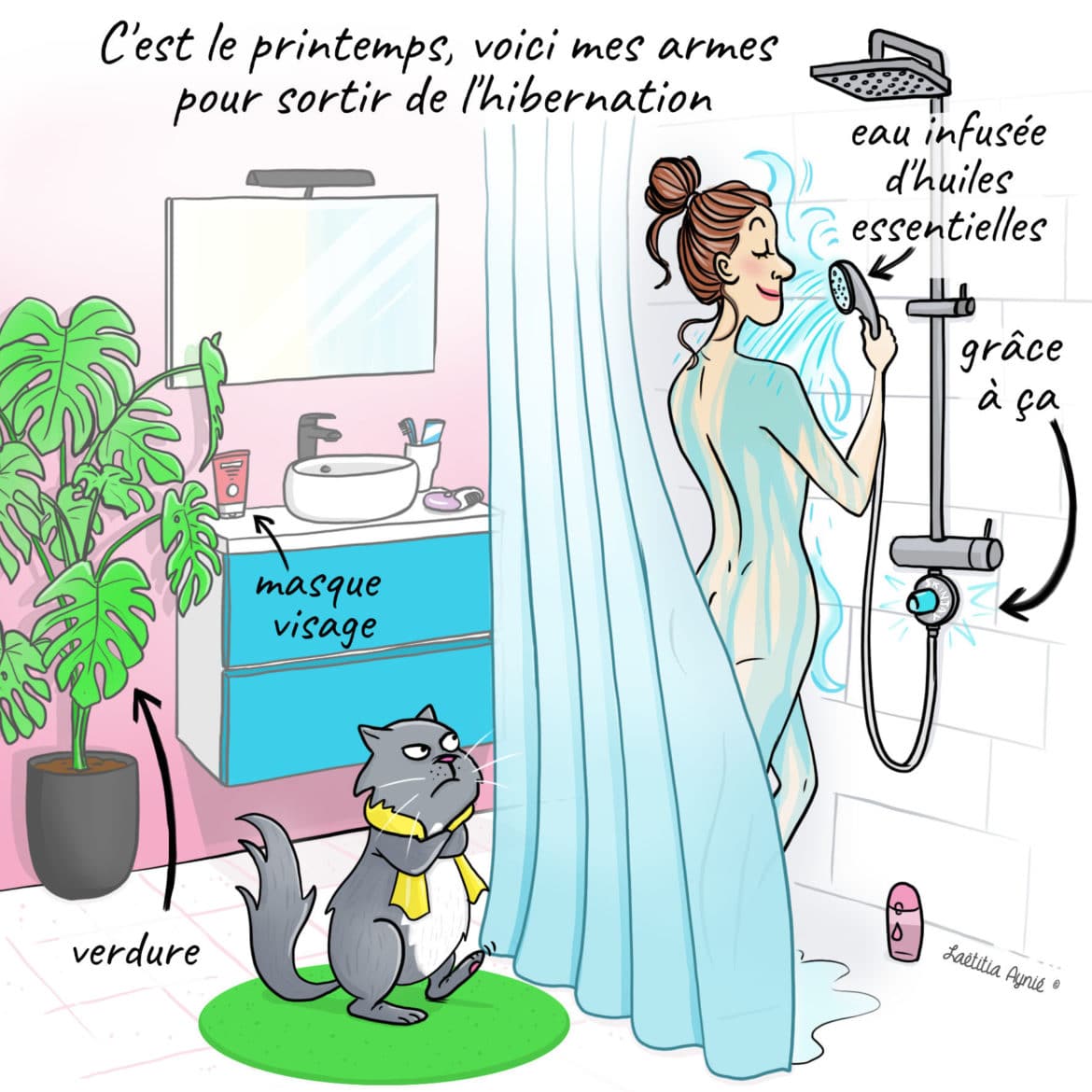 femme douche chat
